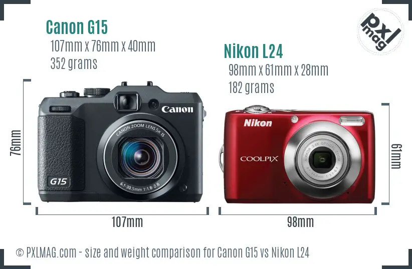 Canon G15 vs Nikon L24 size comparison