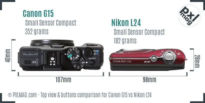 Canon G15 vs Nikon L24 top view buttons comparison