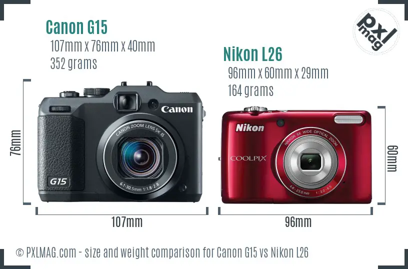 Canon G15 vs Nikon L26 size comparison