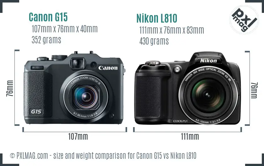 Canon G15 vs Nikon L810 size comparison