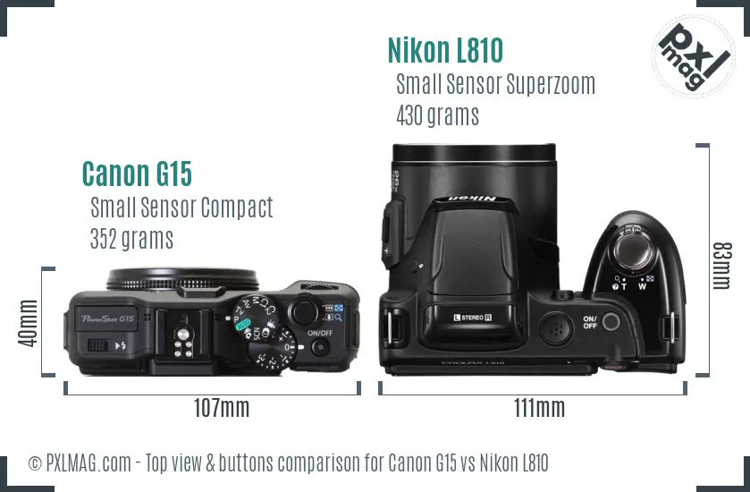 Canon G15 vs Nikon L810 top view buttons comparison