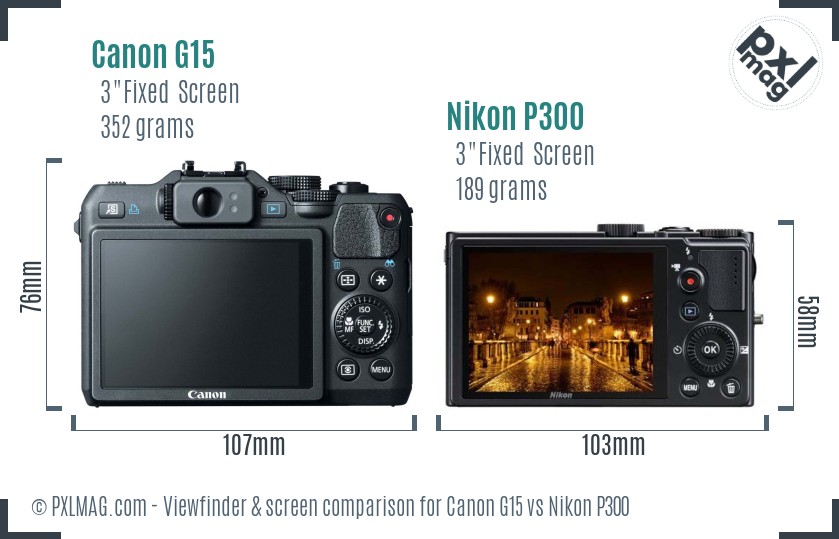 Canon G15 vs Nikon P300 Screen and Viewfinder comparison