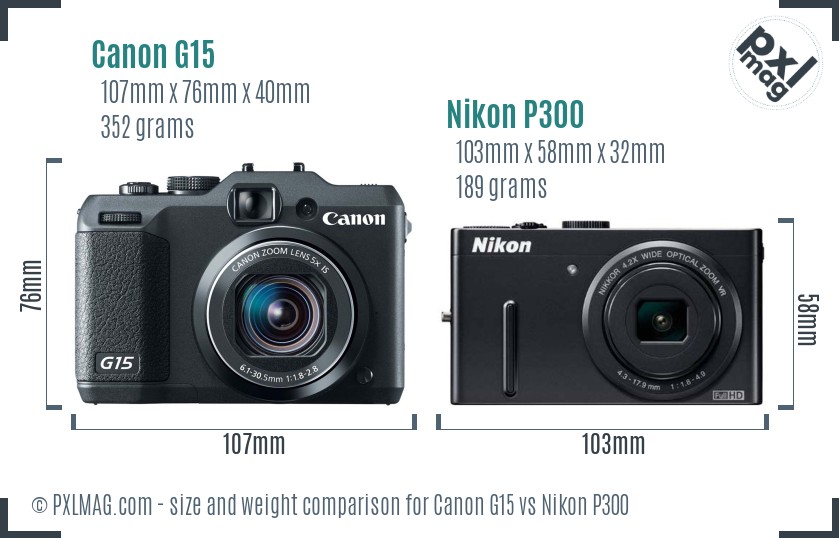 Canon G15 vs Nikon P300 size comparison