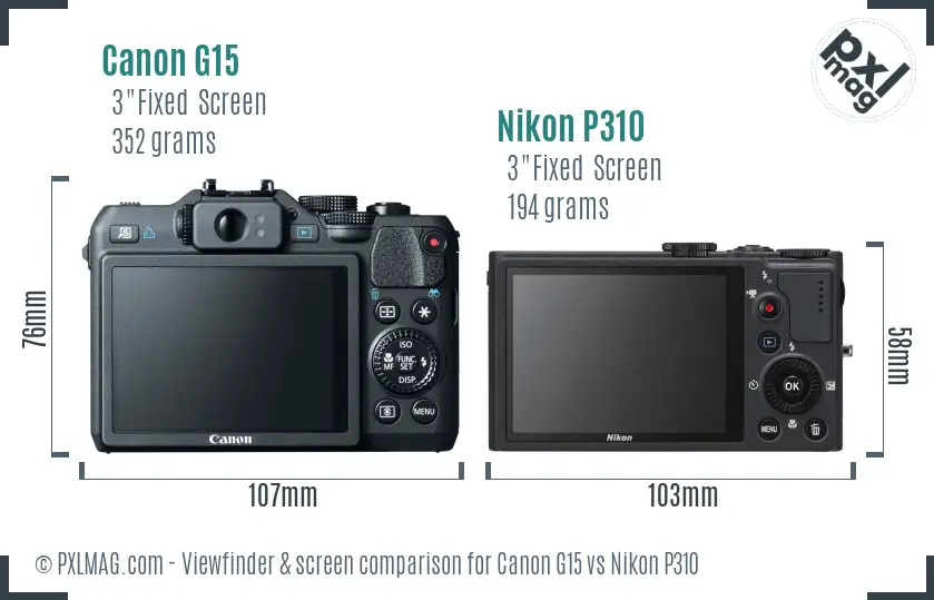 Canon G15 vs Nikon P310 Screen and Viewfinder comparison