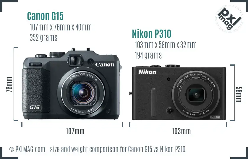 Canon G15 vs Nikon P310 size comparison