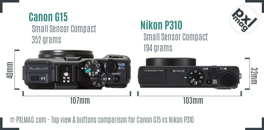 Canon G15 vs Nikon P310 top view buttons comparison