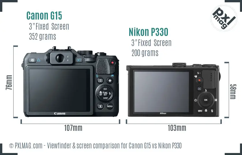 Canon G15 vs Nikon P330 Screen and Viewfinder comparison