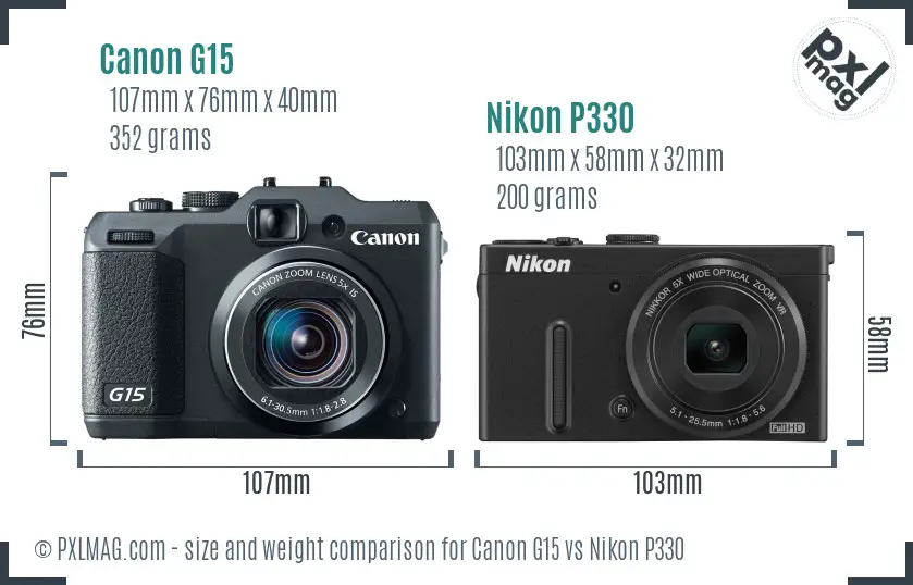 Canon G15 vs Nikon P330 size comparison