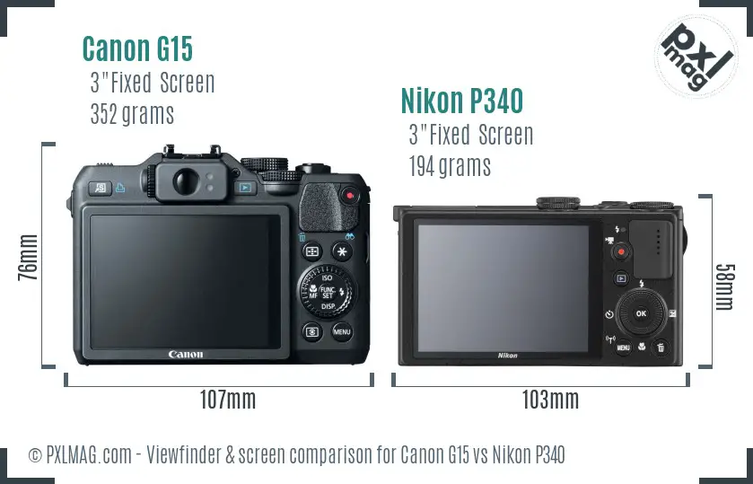 Canon G15 vs Nikon P340 Screen and Viewfinder comparison