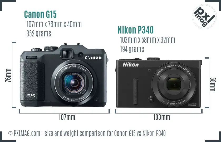 Canon G15 vs Nikon P340 size comparison