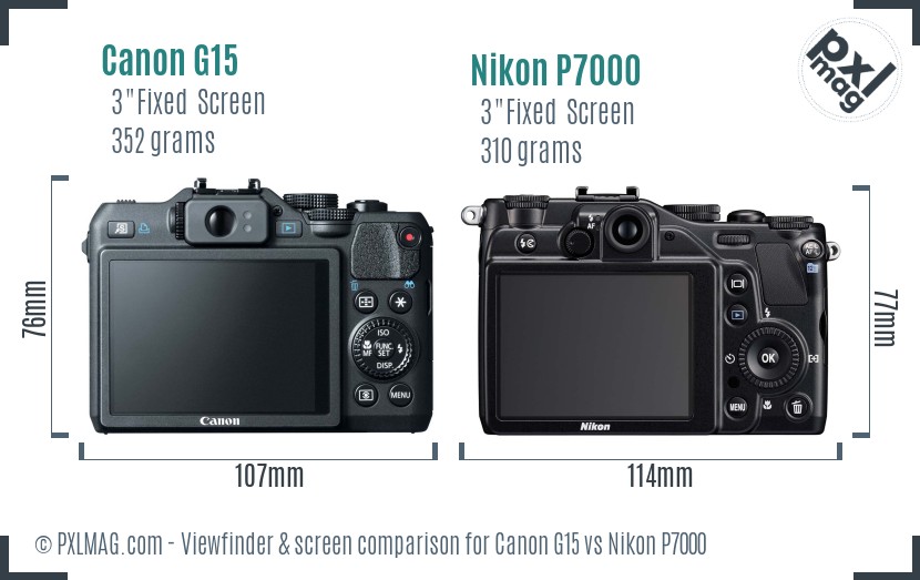 Canon G15 vs Nikon P7000 Screen and Viewfinder comparison