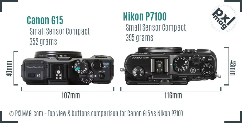 Canon G15 vs Nikon P7100 top view buttons comparison Canon G15 vs Nikon P7100 top view buttons comparison