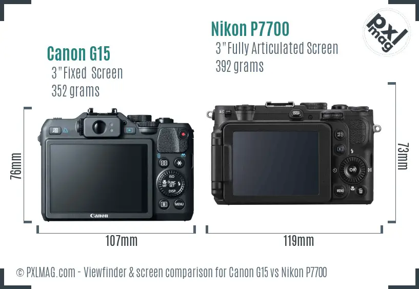 Canon G15 vs Nikon P7700 Screen and Viewfinder comparison