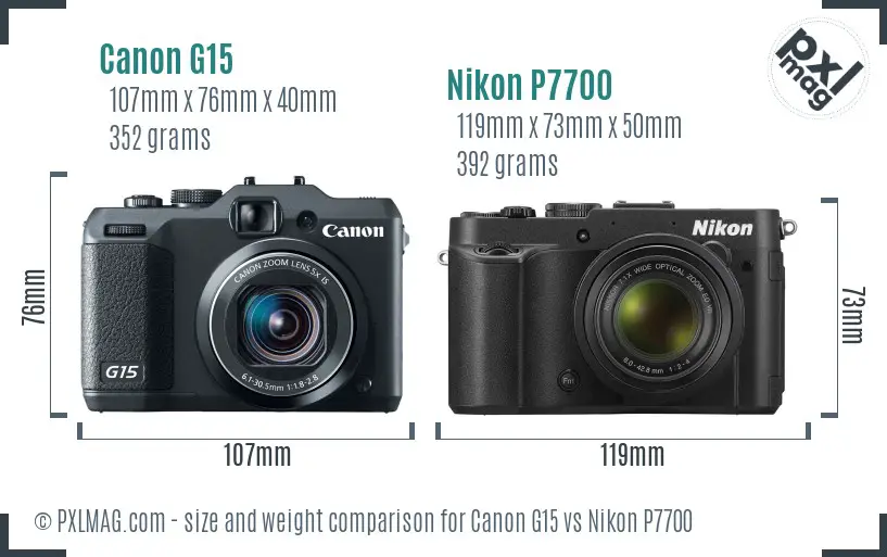 Canon G15 vs Nikon P7700 size comparison