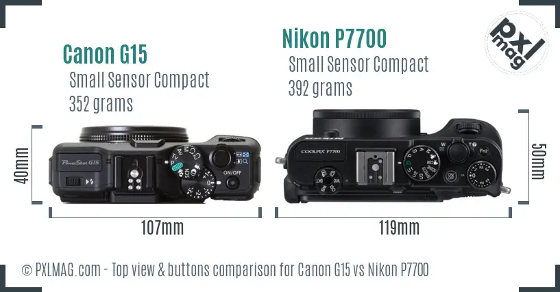 Canon G15 vs Nikon P7700 top view buttons comparison
