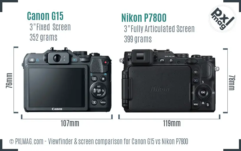 Canon G15 vs Nikon P7800 Screen and Viewfinder comparison