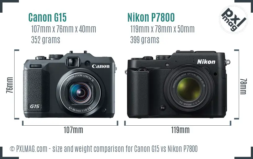 Canon G15 vs Nikon P7800 size comparison