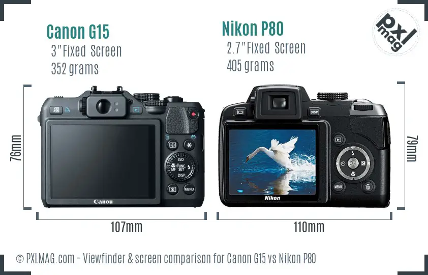 Canon G15 vs Nikon P80 Screen and Viewfinder comparison