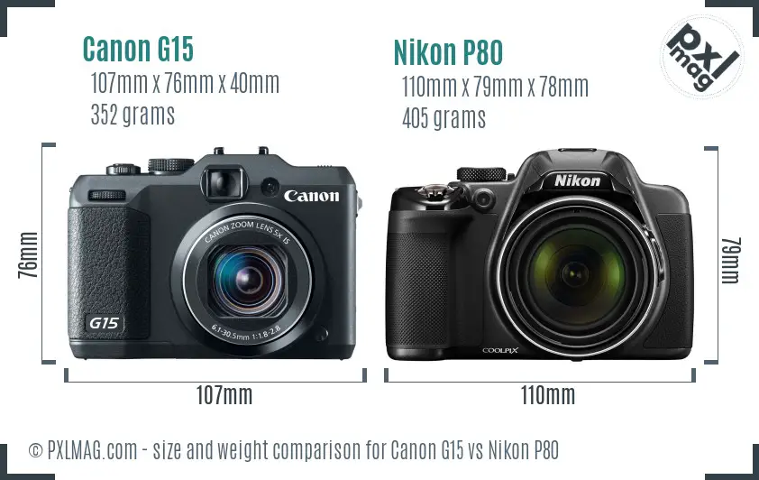 Canon G15 vs Nikon P80 size comparison
