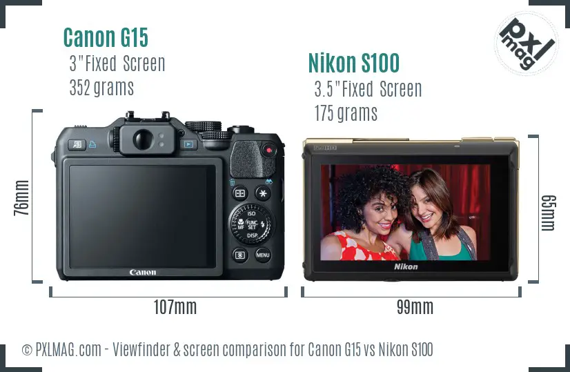 Canon G15 vs Nikon S100 Screen and Viewfinder comparison