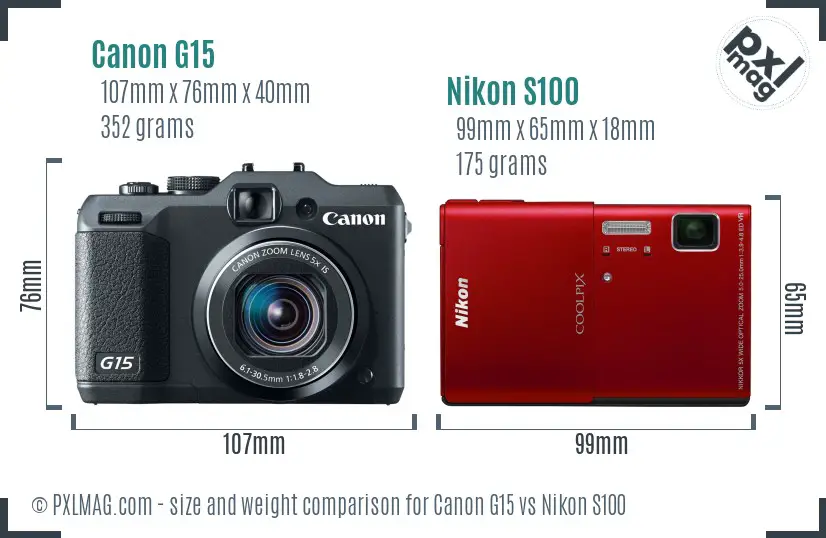 Canon G15 vs Nikon S100 size comparison