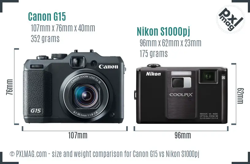Canon G15 vs Nikon S1000pj size comparison