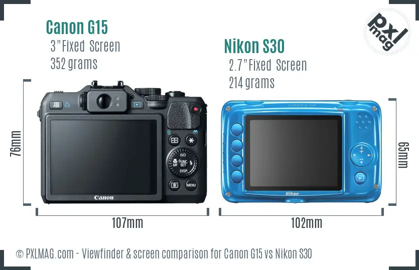 Canon G15 vs Nikon S30 Screen and Viewfinder comparison