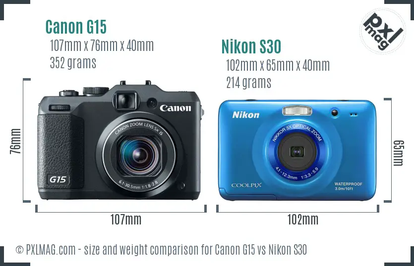 Canon G15 vs Nikon S30 size comparison