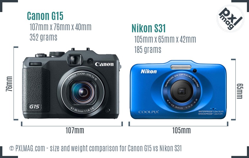 Canon G15 vs Nikon S31 size comparison Canon G15 vs Nikon S31 size comparison