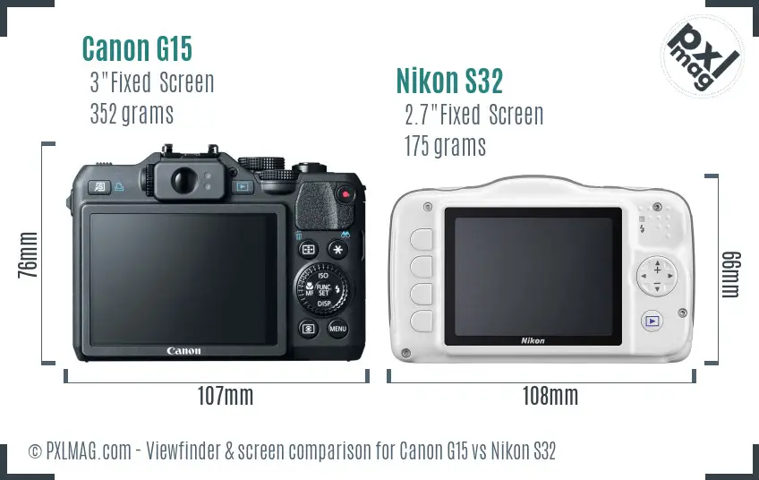 Canon G15 vs Nikon S32 Screen and Viewfinder comparison