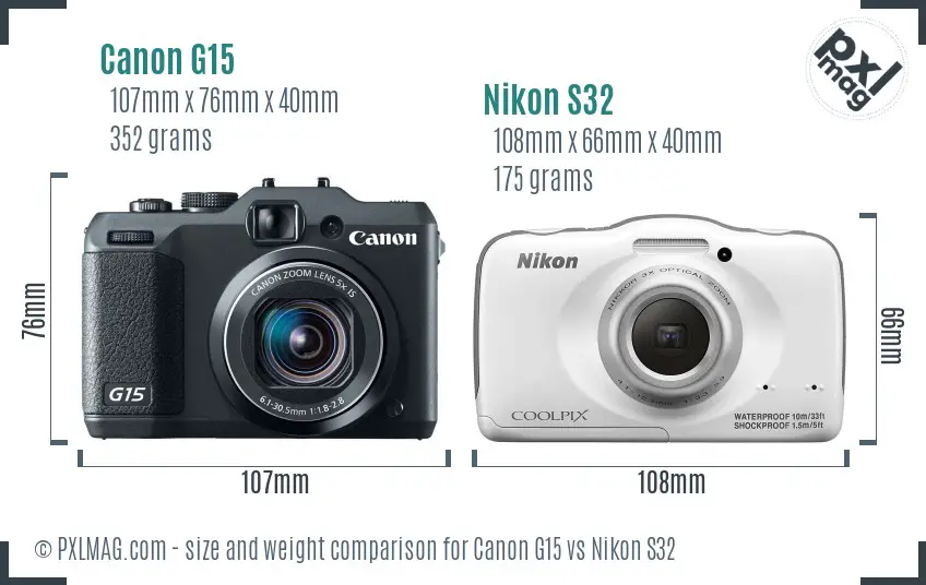 Canon G15 vs Nikon S32 size comparison