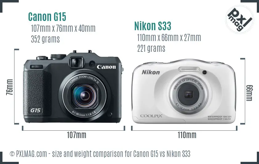 Canon G15 vs Nikon S33 size comparison