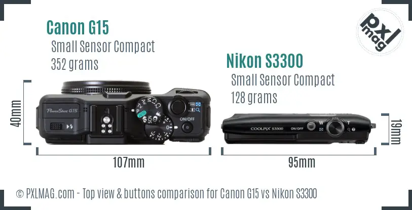 Canon G15 vs Nikon S3300 top view buttons comparison