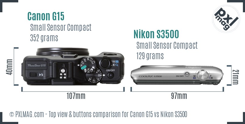 Canon G15 vs Nikon S3500 top view buttons comparison