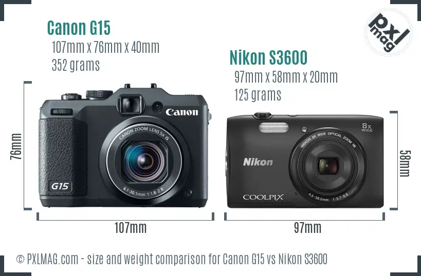 Canon G15 vs Nikon S3600 size comparison