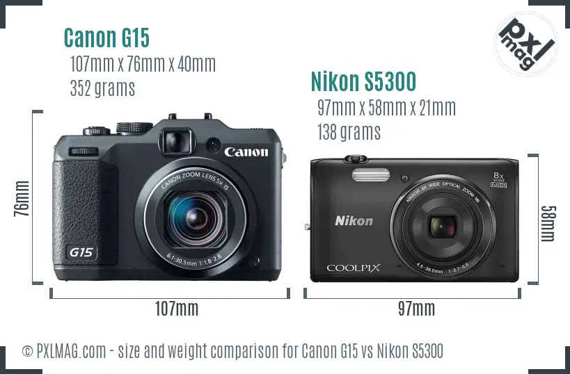 Canon G15 vs Nikon S5300 size comparison Canon G15 vs Nikon S5300 size comparison