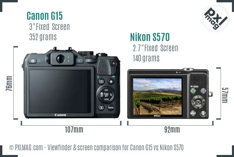 Canon G15 vs Nikon S570 Screen and Viewfinder comparison