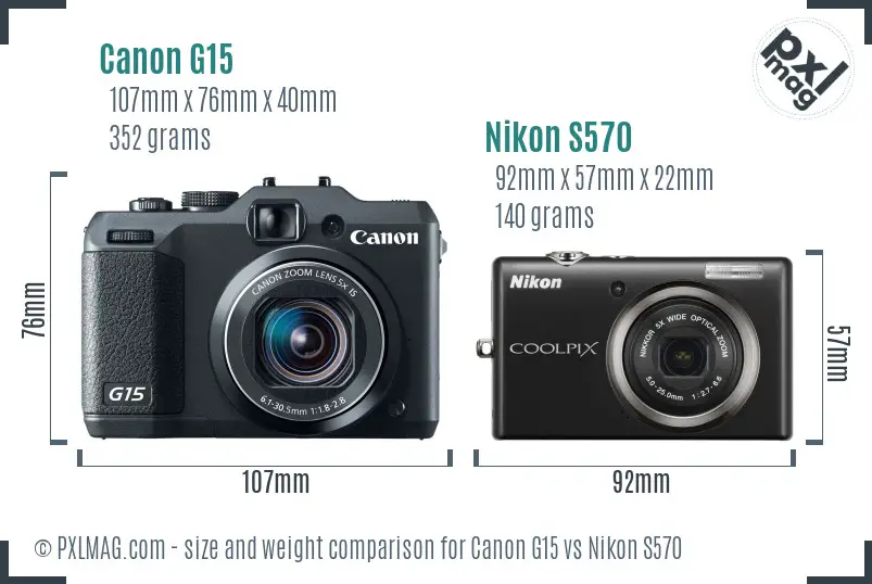 Canon G15 vs Nikon S570 size comparison