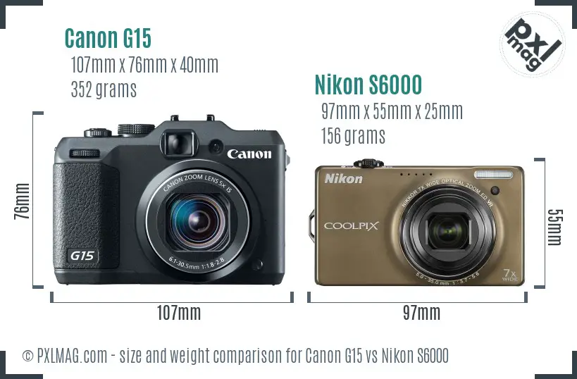 Canon G15 vs Nikon S6000 size comparison Canon G15 vs Nikon S6000 size comparison