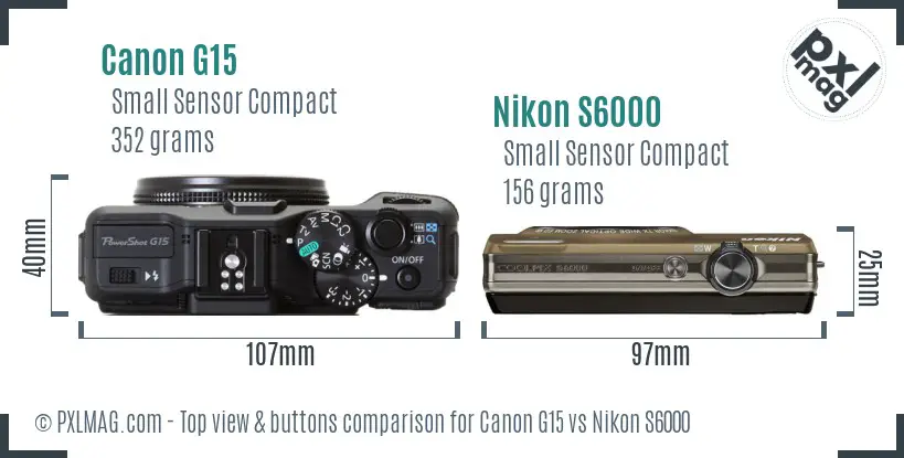 Canon G15 vs Nikon S6000 top view buttons comparison Canon G15 vs Nikon S6000 top view buttons comparison