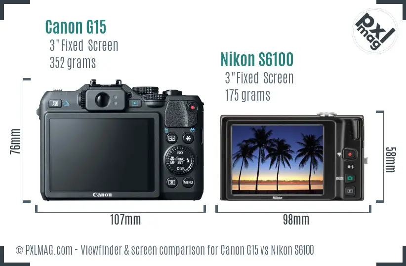 Canon G15 vs Nikon S6100 Screen and Viewfinder comparison