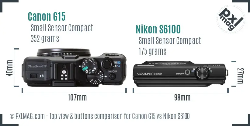 Canon G15 vs Nikon S6100 top view buttons comparison