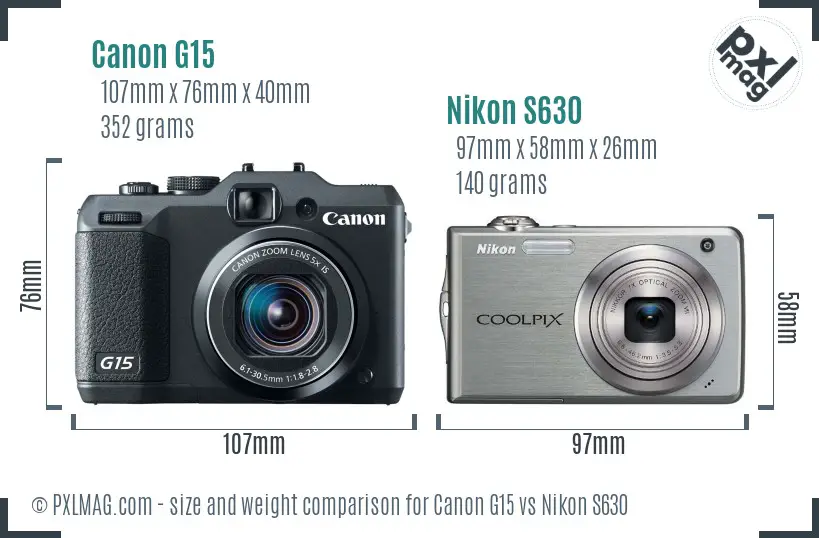 Canon G15 vs Nikon S630 size comparison