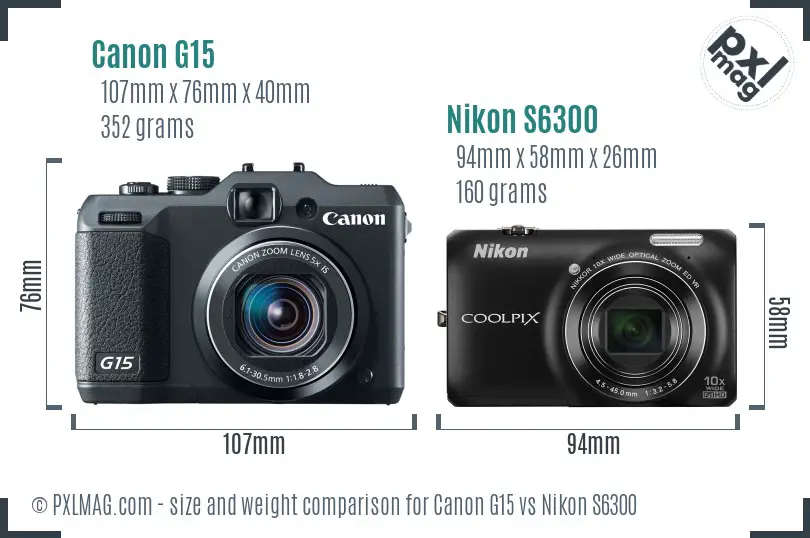 Canon G15 vs Nikon S6300 size comparison