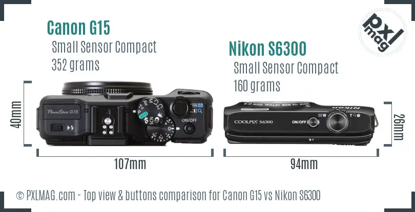 Canon G15 vs Nikon S6300 top view buttons comparison