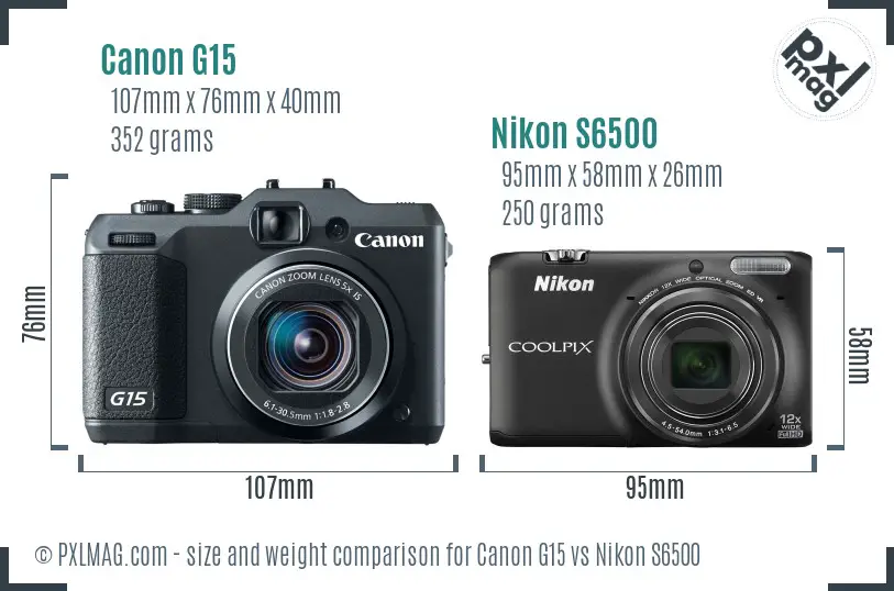 Canon G15 vs Nikon S6500 size comparison