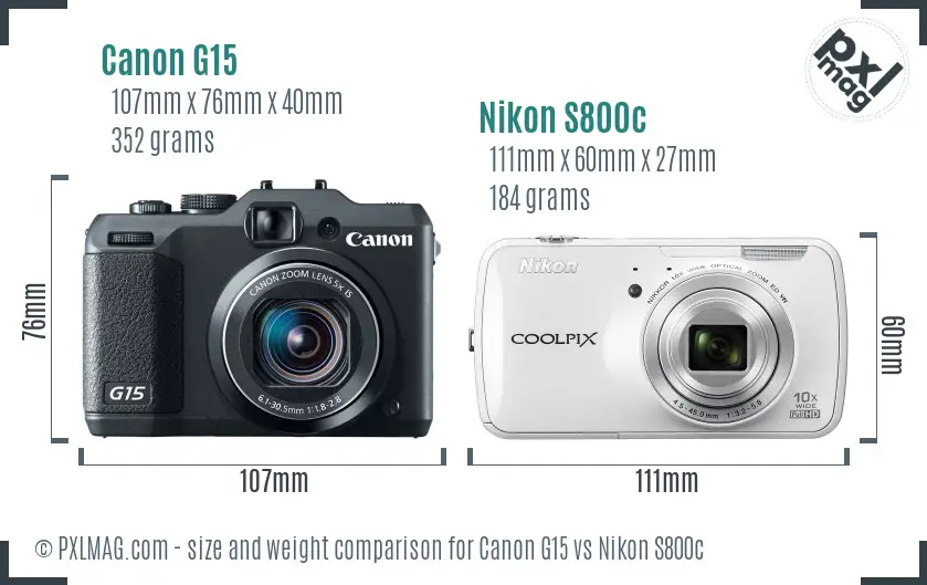 Canon G15 vs Nikon S800c size comparison