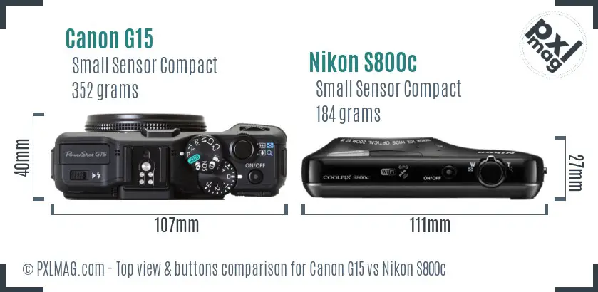 Canon G15 vs Nikon S800c top view buttons comparison