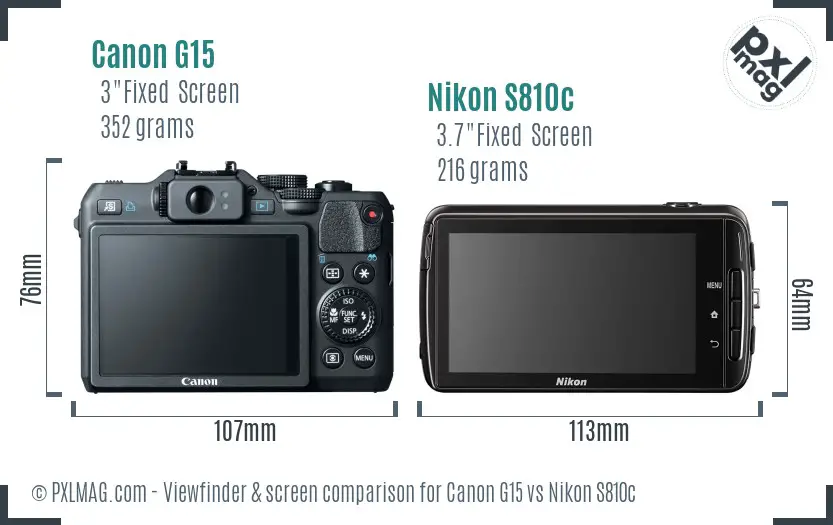 Canon G15 vs Nikon S810c Screen and Viewfinder comparison