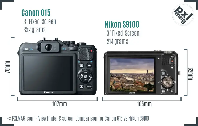 Canon G15 vs Nikon S9100 Screen and Viewfinder comparison